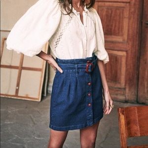 Sezane Tessa Denim Belted Button front Skirt 36